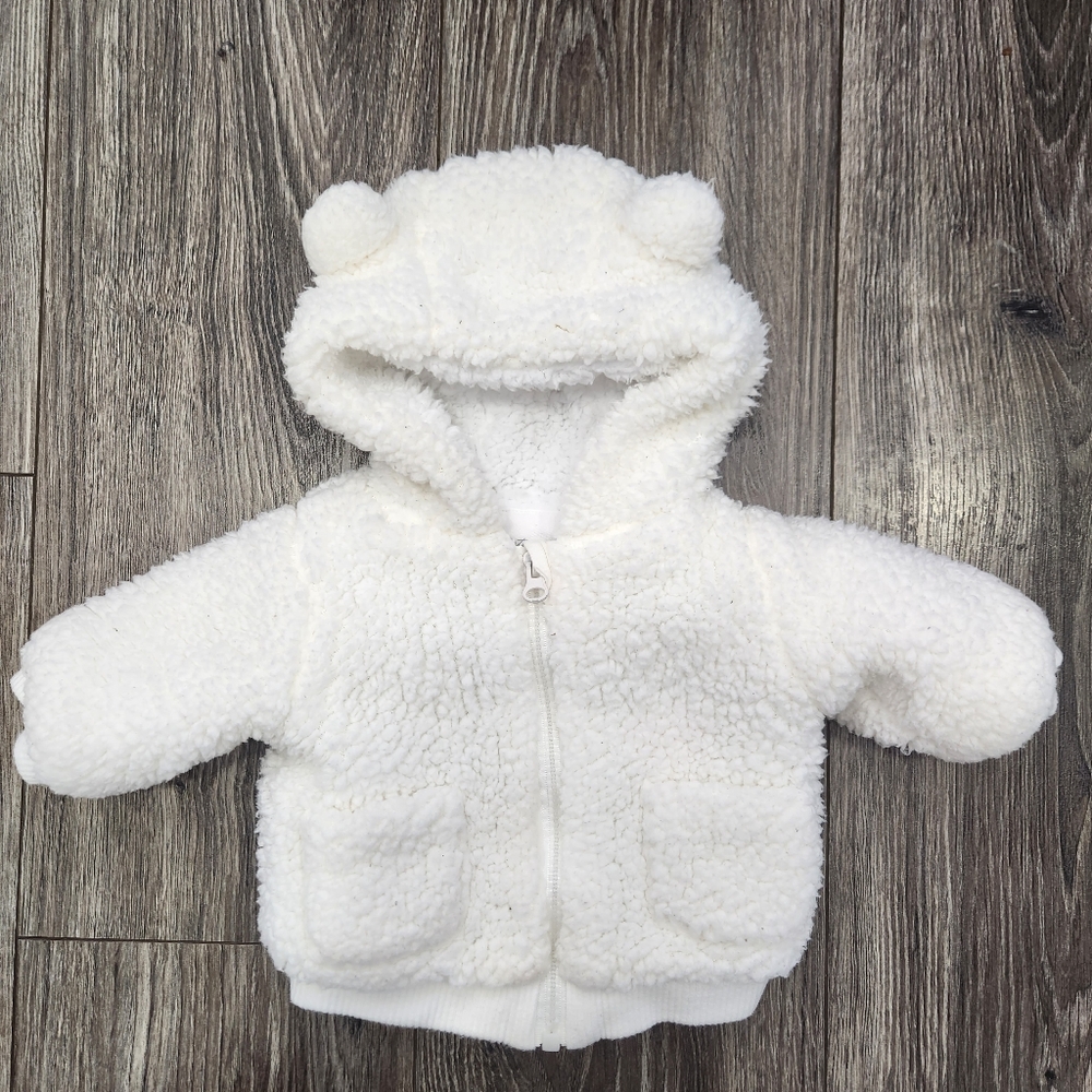 Starting Out Baby White Hooded Fleece Jacket Bear Ears Size 3M